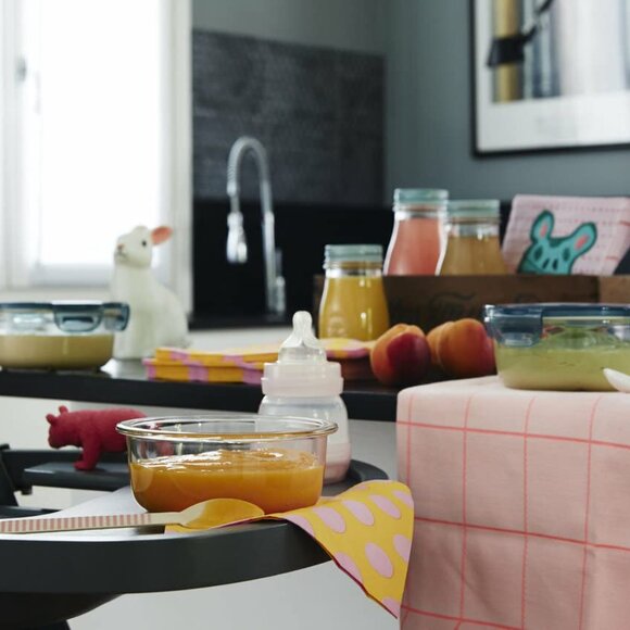 Bormioli Rocco Evolution 4 Piece Set - Slate Blue Lids, NEW - Picture 2 of 2